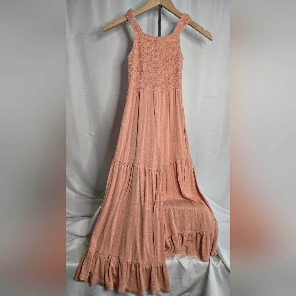 🌷 Maurices Kids Ruffle Hem Smocked Jumpsuit | Peach Pink | Size XS 8 - Picture 6 of 6